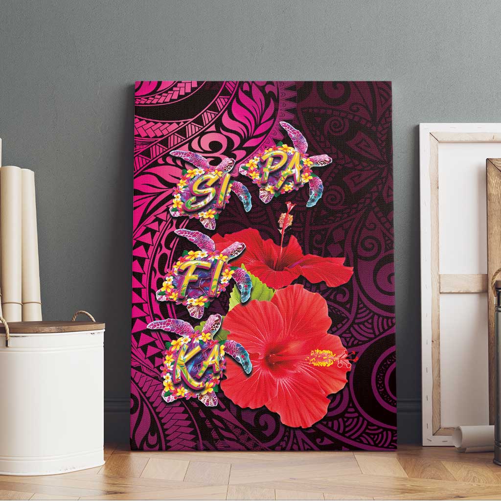 Pasifika Festival Canvas Wall Art Plumeria Turtles with Hibiscus - Polynesian Art Tattoo Pink Color LT03 - Polynesian Pride
