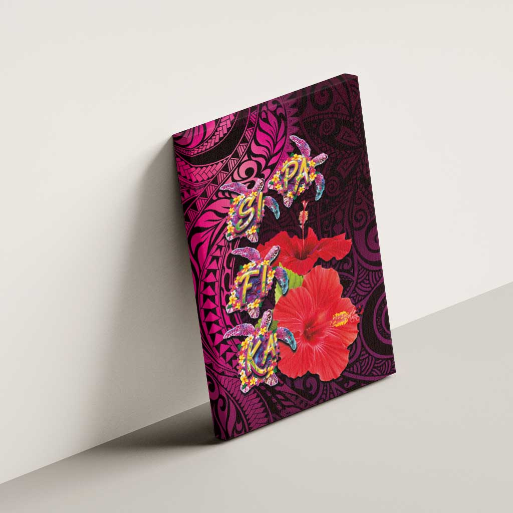 Pasifika Festival Canvas Wall Art Plumeria Turtles with Hibiscus - Polynesian Art Tattoo Pink Color LT03 - Polynesian Pride