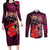 Pasifika Festival Couples Matching Long Sleeve Bodycon Dress and Long Sleeve Button Shirt Plumeria Turtles with Hibiscus - Polynesian Art Tattoo Pink Color