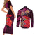 Pasifika Festival Couples Matching Short Sleeve Bodycon Dress and Long Sleeve Button Shirt Plumeria Turtles with Hibiscus - Polynesian Art Tattoo Pink Color