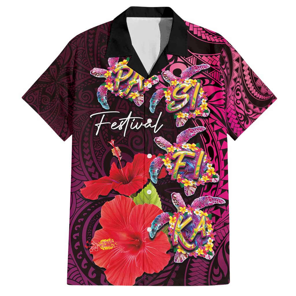 Pasifika Festival Hawaiian Shirt Plumeria Turtles with Hibiscus - Polynesian Art Tattoo Pink Color