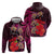 Pasifika Festival Hoodie Plumeria Turtles with Hibiscus - Polynesian Art Tattoo Pink Color