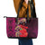 Pasifika Festival Leather Tote Bag Plumeria Turtles with Hibiscus - Polynesian Art Tattoo Pink Color