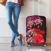Pasifika Festival Luggage Cover Plumeria Turtles with Hibiscus - Polynesian Art Tattoo Pink Color LT03 - Polynesian Pride