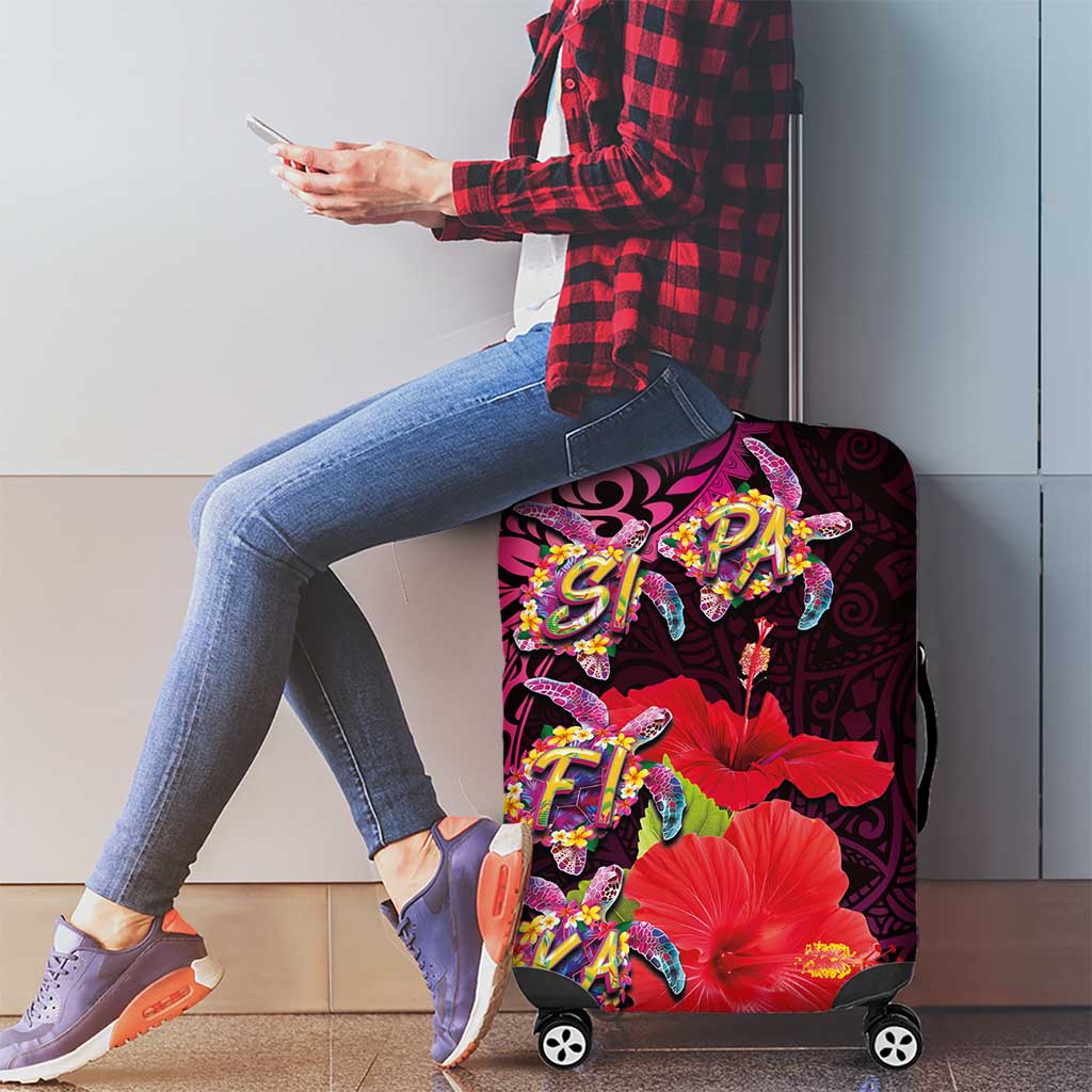 Pasifika Festival Luggage Cover Plumeria Turtles with Hibiscus - Polynesian Art Tattoo Pink Color LT03 - Polynesian Pride