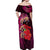 Pasifika Festival Off Shoulder Maxi Dress Plumeria Turtles with Hibiscus - Polynesian Art Tattoo Pink Color