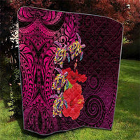 Pasifika Festival Quilt Plumeria Turtles with Hibiscus - Polynesian Art Tattoo Pink Color LT03 - Polynesian Pride