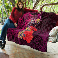 Pasifika Festival Quilt Plumeria Turtles with Hibiscus - Polynesian Art Tattoo Pink Color LT03 - Polynesian Pride