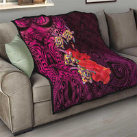 Pasifika Festival Quilt Plumeria Turtles with Hibiscus - Polynesian Art Tattoo Pink Color LT03 - Polynesian Pride