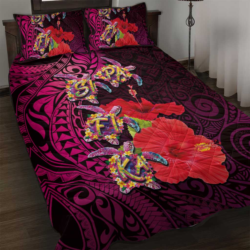 Pasifika Festival Quilt Bed Set Plumeria Turtles with Hibiscus - Polynesian Art Tattoo Pink Color LT03 Pink - Polynesian Pride