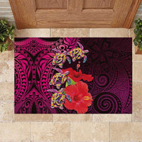 Pasifika Festival Rubber Doormat Plumeria Turtles with Hibiscus - Polynesian Art Tattoo Pink Color LT03 Pink - Polynesian Pride