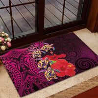 Pasifika Festival Rubber Doormat Plumeria Turtles with Hibiscus - Polynesian Art Tattoo Pink Color LT03 - Polynesian Pride