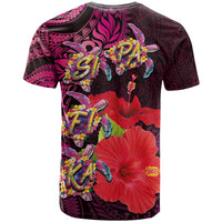 Pasifika Festival T Shirt Plumeria Turtles with Hibiscus - Polynesian Art Tattoo Pink Color