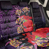 Pasifika Festival Back Car Seat Cover Plumeria Turtles with Hibiscus - Polynesian Art Tattoo Purple Color