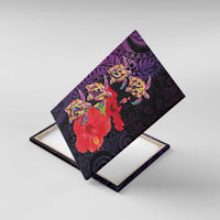 Pasifika Festival Canvas Wall Art Plumeria Turtles with Hibiscus - Polynesian Art Tattoo Purple Color LT03 With Frame Purple - Polynesian Pride