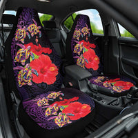 Pasifika Festival Car Seat Cover Plumeria Turtles with Hibiscus - Polynesian Art Tattoo Purple Color LT03 One Size Purple - Polynesian Pride