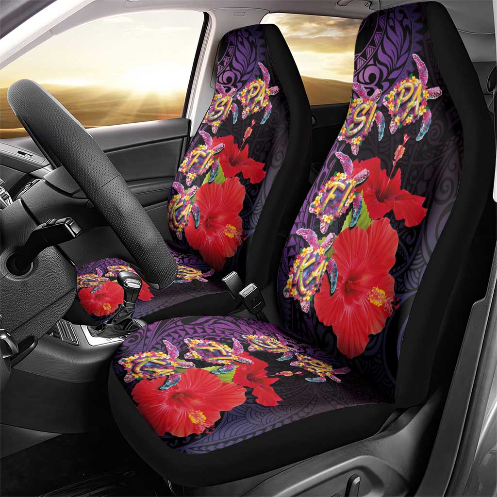 Pasifika Festival Car Seat Cover Plumeria Turtles with Hibiscus - Polynesian Art Tattoo Purple Color LT03 - Polynesian Pride