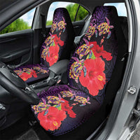 Pasifika Festival Car Seat Cover Plumeria Turtles with Hibiscus - Polynesian Art Tattoo Purple Color LT03 - Polynesian Pride