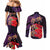 Pasifika Festival Couples Matching Mermaid Dress and Long Sleeve Button Shirt Plumeria Turtles with Hibiscus - Polynesian Art Tattoo Purple Color