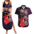 Pasifika Festival Couples Matching Summer Maxi Dress and Hawaiian Shirt Plumeria Turtles with Hibiscus - Polynesian Art Tattoo Purple Color