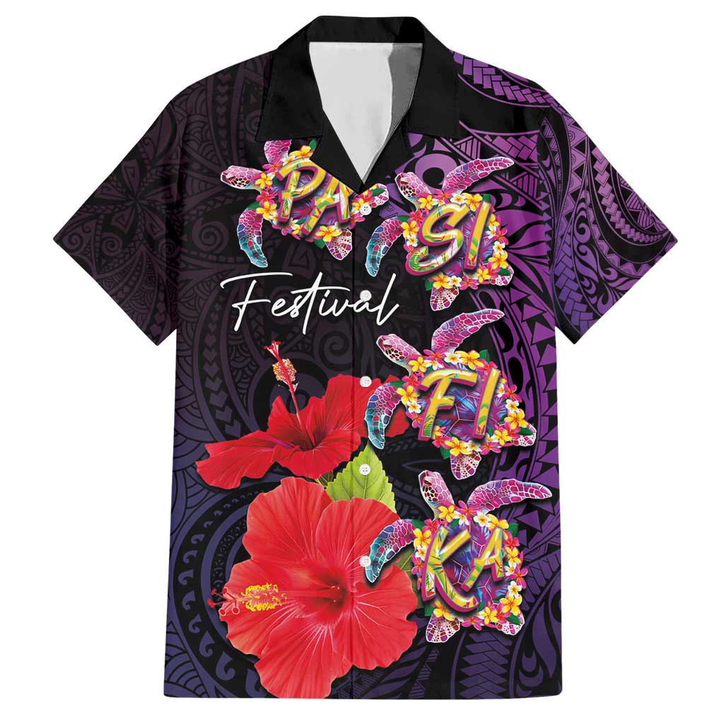 Pasifika Festival Hawaiian Shirt Plumeria Turtles with Hibiscus - Polynesian Art Tattoo Purple Color