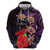 Pasifika Festival Hoodie Plumeria Turtles with Hibiscus - Polynesian Art Tattoo Purple Color