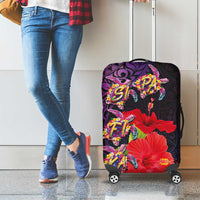 Pasifika Festival Luggage Cover Plumeria Turtles with Hibiscus - Polynesian Art Tattoo Purple Color LT03 - Polynesian Pride