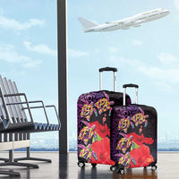 Pasifika Festival Luggage Cover Plumeria Turtles with Hibiscus - Polynesian Art Tattoo Purple Color LT03 - Polynesian Pride