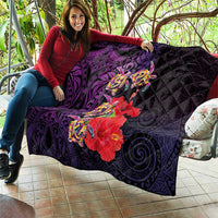 Pasifika Festival Quilt Plumeria Turtles with Hibiscus - Polynesian Art Tattoo Purple Color LT03 - Polynesian Pride