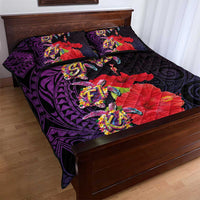 Pasifika Festival Quilt Bed Set Plumeria Turtles with Hibiscus - Polynesian Art Tattoo Purple Color LT03 - Polynesian Pride