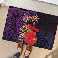 Pasifika Festival Rubber Doormat Plumeria Turtles with Hibiscus - Polynesian Art Tattoo Purple Color LT03 - Polynesian Pride