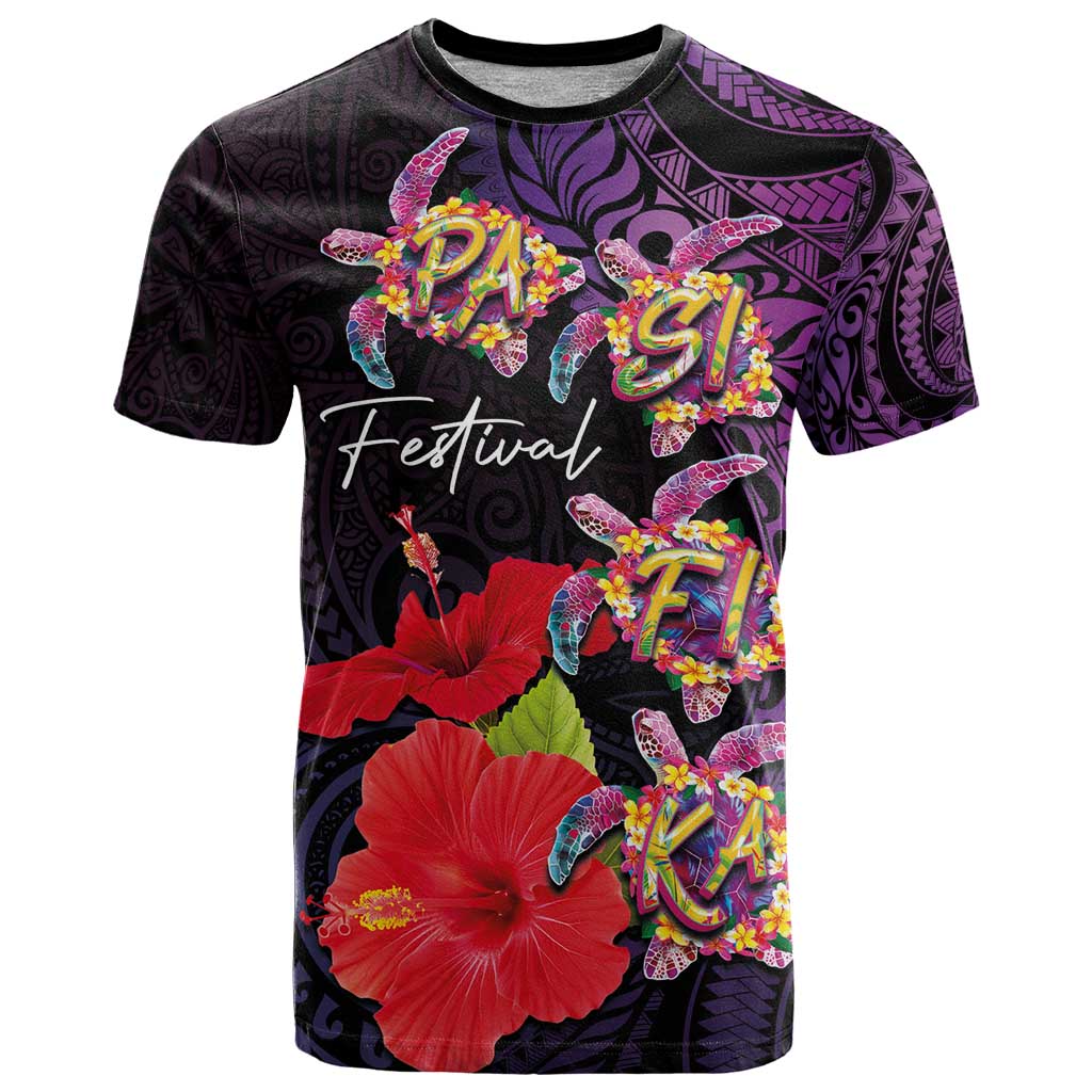 Pasifika Festival T Shirt Plumeria Turtles with Hibiscus - Polynesian Art Tattoo Purple Color LT03 Purple - Polynesian Pride