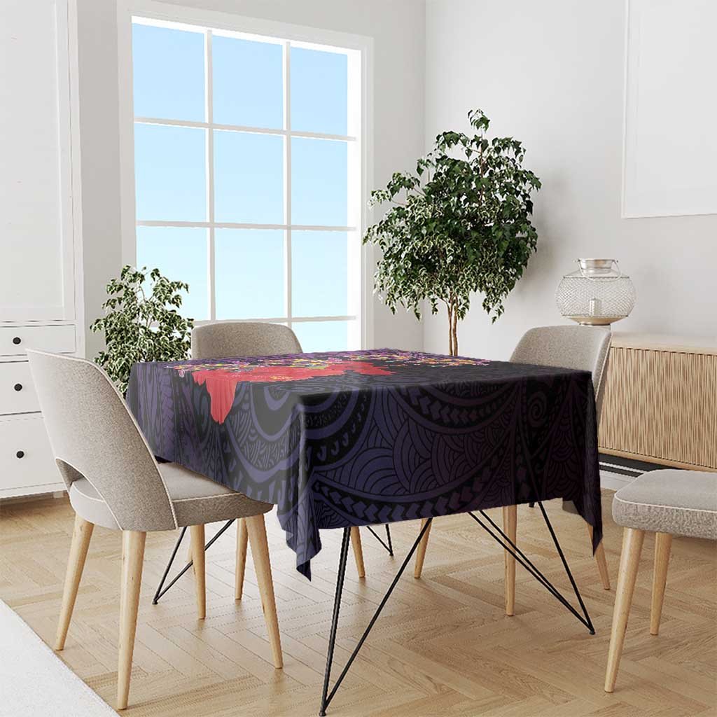 Pasifika Festival Tablecloth Plumeria Turtles with Hibiscus - Polynesian Art Tattoo Purple Color