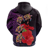 Pasifika Festival Zip Hoodie Plumeria Turtles with Hibiscus - Polynesian Art Tattoo Purple Color LT03 - Polynesian Pride
