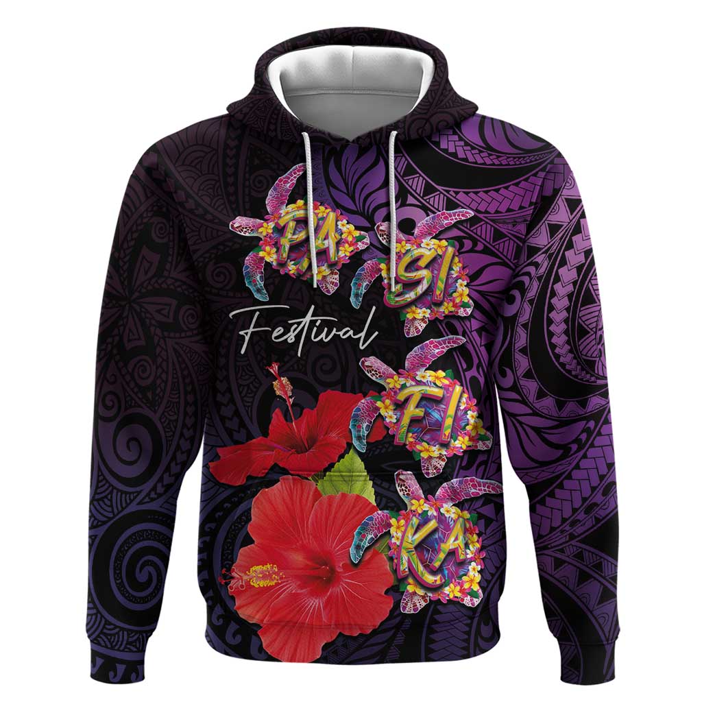 Pasifika Festival Zip Hoodie Plumeria Turtles with Hibiscus - Polynesian Art Tattoo Purple Color LT03 Pullover Hoodie Purple - Polynesian Pride