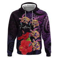 Pasifika Festival Zip Hoodie Plumeria Turtles with Hibiscus - Polynesian Art Tattoo Purple Color LT03 Pullover Hoodie Purple - Polynesian Pride