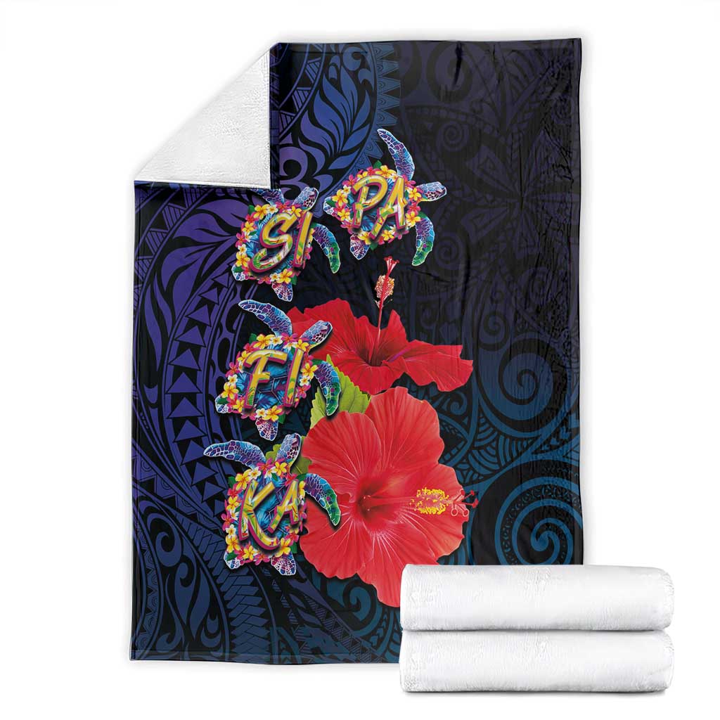 Pasifika Festival Blanket Plumeria Turtles with Hibiscus - Polynesian Art Tattoo Dark Navy Color