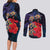 Pasifika Festival Couples Matching Long Sleeve Bodycon Dress and Long Sleeve Button Shirt Plumeria Turtles with Hibiscus - Polynesian Art Tattoo Dark Navy Color