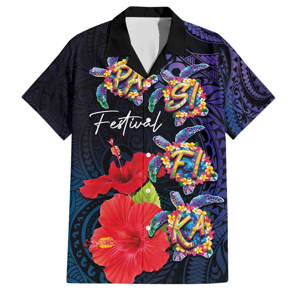 Pasifika Festival Hawaiian Shirt Plumeria Turtles with Hibiscus - Polynesian Art Tattoo Dark Navy Color