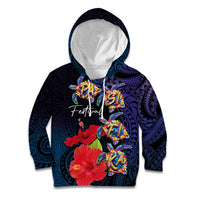 Pasifika Festival Kid Hoodie Plumeria Turtles with Hibiscus - Polynesian Art Tattoo Dark Navy Color