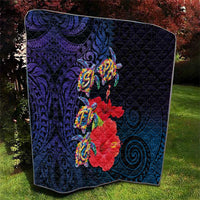 Pasifika Festival Quilt Plumeria Turtles with Hibiscus - Polynesian Art Tattoo Dark Navy Color LT03 - Polynesian Pride