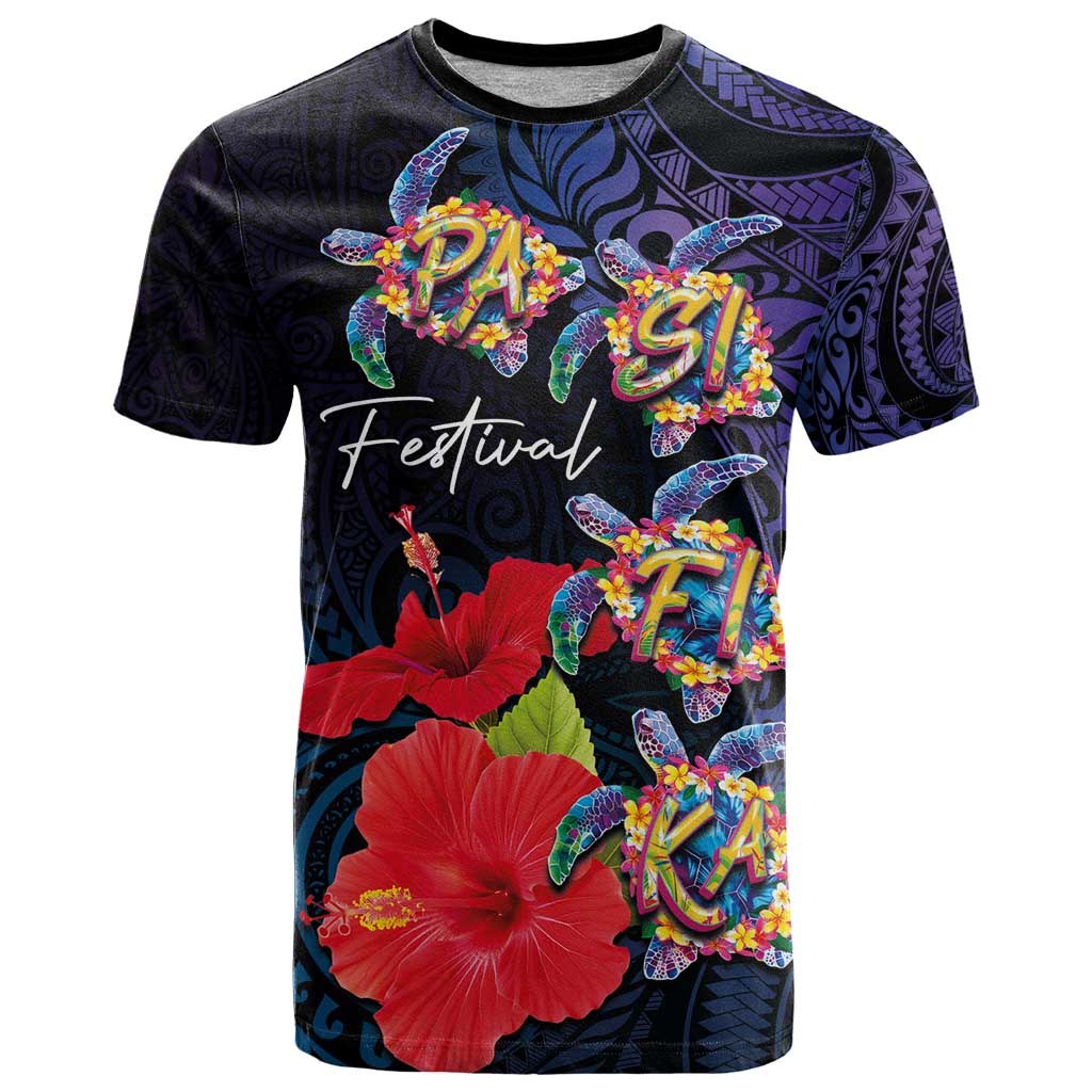 Pasifika Festival T Shirt Plumeria Turtles with Hibiscus - Polynesian Art Tattoo Dark Navy Color LT03 Dark Navy - Polynesian Pride