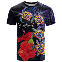 Pasifika Festival T Shirt Plumeria Turtles with Hibiscus - Polynesian Art Tattoo Dark Navy Color LT03 Dark Navy - Polynesian Pride