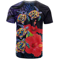Pasifika Festival T Shirt Plumeria Turtles with Hibiscus - Polynesian Art Tattoo Dark Navy Color LT03 - Polynesian Pride