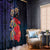 Pasifika Festival Window Curtain Plumeria Turtles with Hibiscus - Polynesian Art Tattoo Dark Navy Color