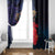 Pasifika Festival Window Curtain Plumeria Turtles with Hibiscus - Polynesian Art Tattoo Dark Navy Color