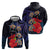 Pasifika Festival Zip Hoodie Plumeria Turtles with Hibiscus - Polynesian Art Tattoo Dark Navy Color