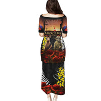 New Zealand and Australia ANZAC Day Family Matching Puletasi and Hawaiian Shirt Kiwi Bird and Kangaroo Soldier LT03 - Polynesian Pride