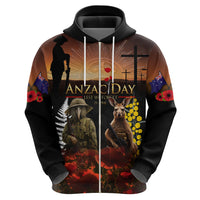 New Zealand and Australia ANZAC Day Zip Hoodie Kiwi Bird and Kangaroo Soldier LT03 - Polynesian Pride