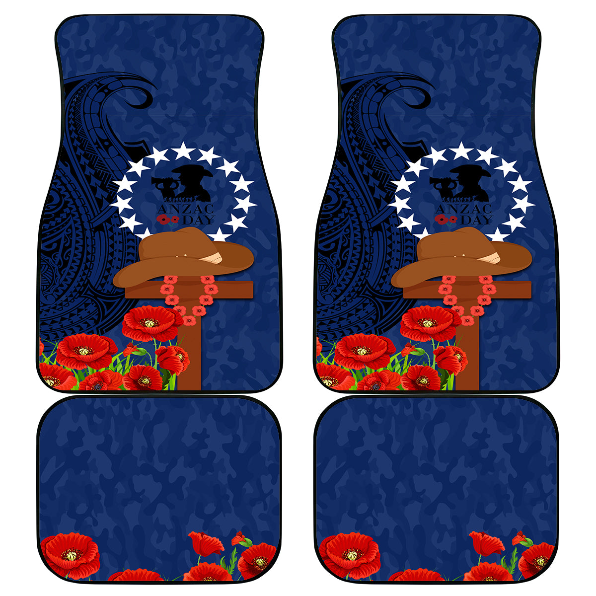 Cook Islands ANZAC Day Car Mats Soldier Paying Respect We Shall Remember Them LT03 - Polynesian Pride